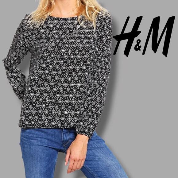 H&M Women’s Black Star Print long sleeve button back Blouse - sz 2 - Picture 8 of 8